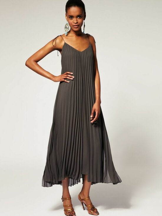 Halston Heritage Dresses & Skirts - Halston Heritage Spaghetti Tie Strap Pleated Long Dress Musk HRA11CH384 Sz 2 NWT